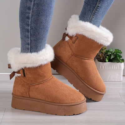 Stylische, thermogefütterte Plüschstiefel mit Schleife