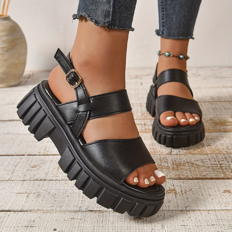 Modische, bequeme Ledersandalen mit dicker Sohle für Damen 