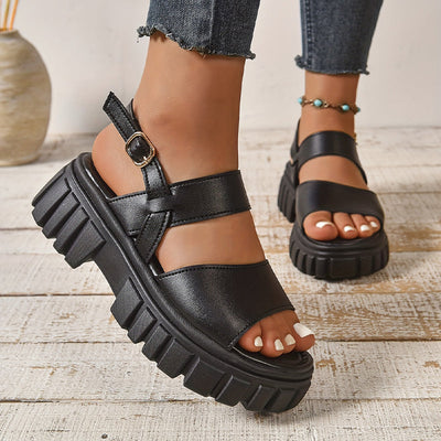 Modische, bequeme Ledersandalen mit dicker Sohle für Damen 