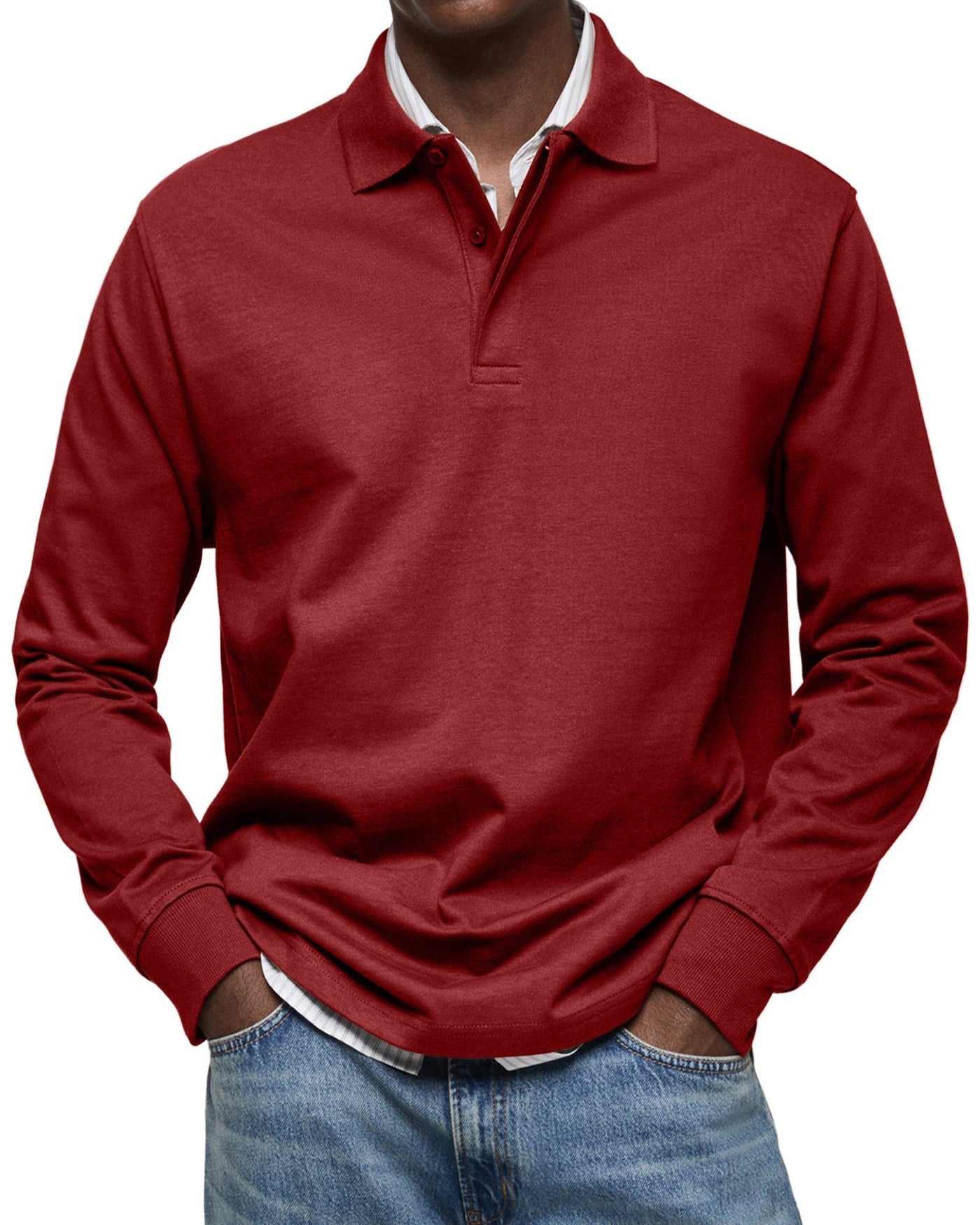 Herren Langarm-Poloshirt mit Knopfleiste