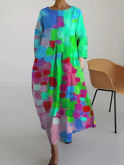 Lässiges Kleid mit Ölkunst-Blumendruck für Damen