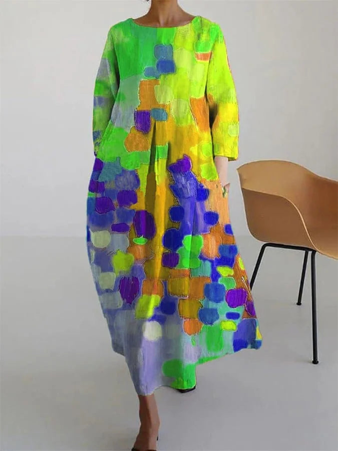 Lässiges Kleid mit Ölkunst-Blumendruck für Damen