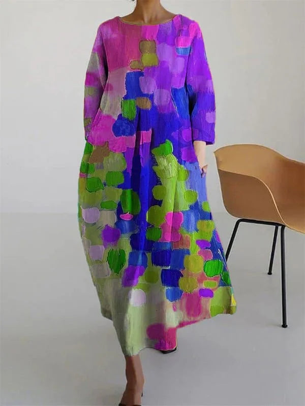 Lässiges Kleid mit Ölkunst-Blumendruck für Damen