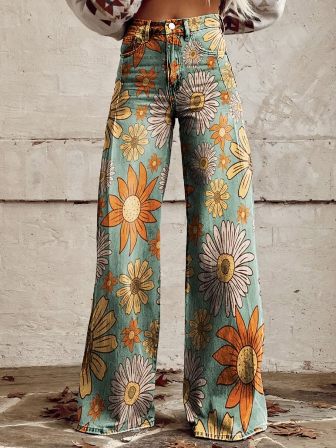 Scarlett Hose mit weitem Bein und Vintage Blumendruck