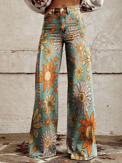 Scarlett Hose mit weitem Bein und Vintage Blumendruck