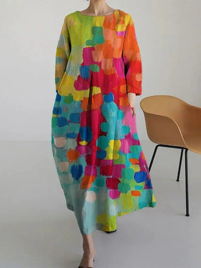 Lässiges Kleid mit Ölkunst-Blumendruck für Damen