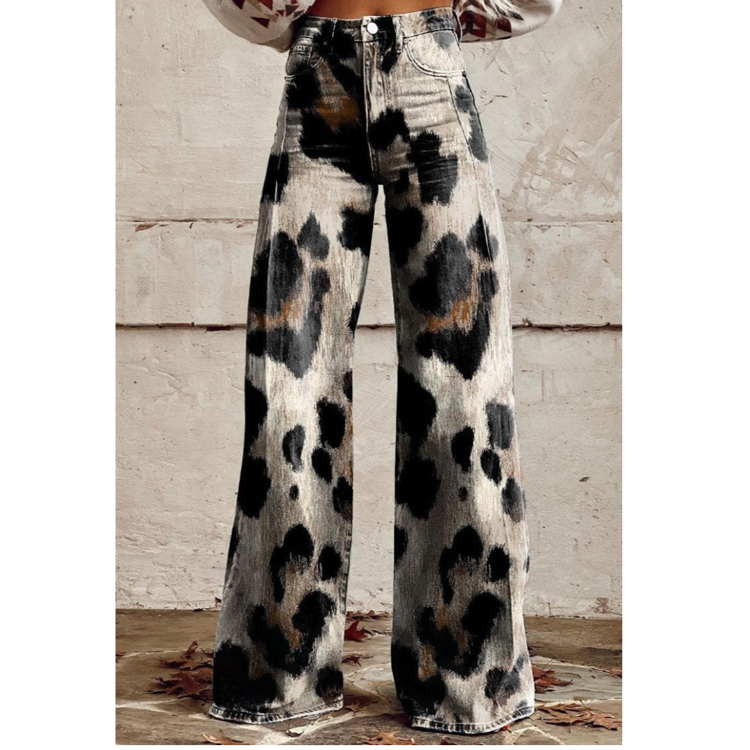 Elowen | Jeans mit weitem Bein und Leopardenmuster