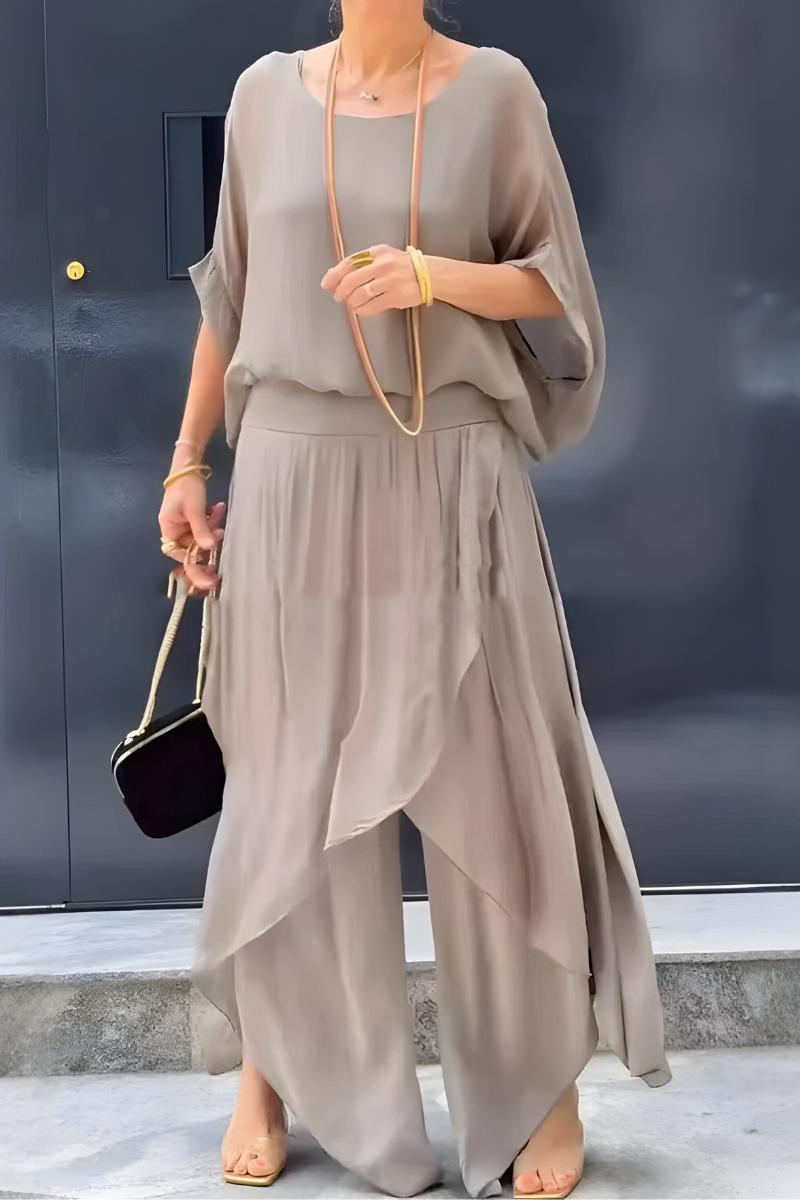 Carlotte | Weites Top und lockere Hose mit Schlitz – Zweiteiliges Chiffon-Set