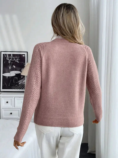 Crelace - Stylish Knit Sweater with Lace and Round Neckline