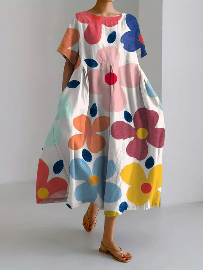Lässiges, lockeres Kleid für Damen im Retro-Stil mit botanischem Blumenmuster
