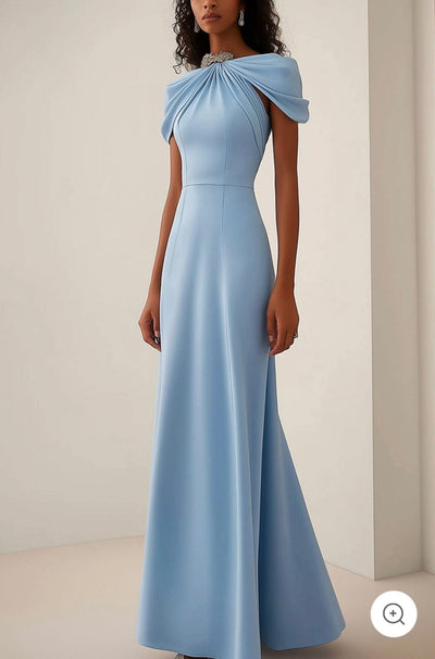 Cléa | Hellblaues Kleid mit schickem Ausschnitt und Schleifendetail