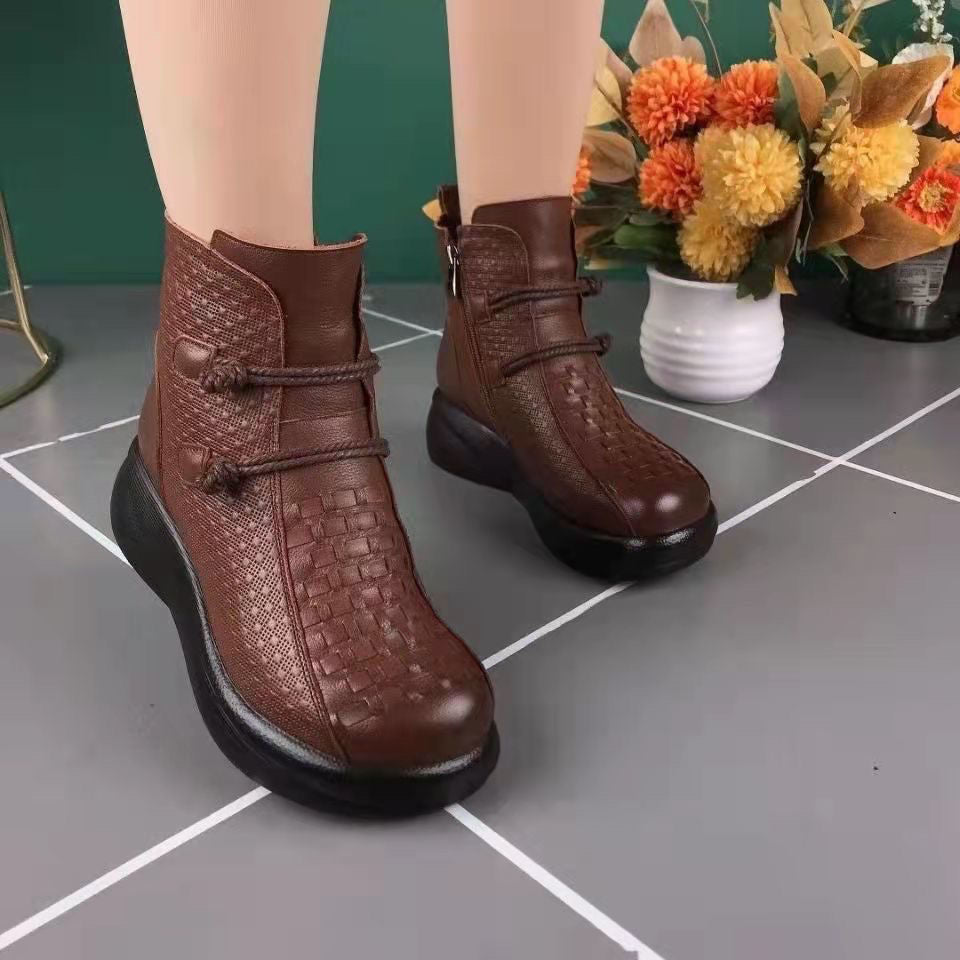 💥💥[30% DE RÉDUCTION][35-40] Collection printemps-automne 2025, bottines vintage femme en cuir véritable avec fermeture éclair latérale 