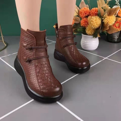 💥💥[30% DE RÉDUCTION][35-40] Collection printemps-automne 2025, bottines vintage femme en cuir véritable avec fermeture éclair latérale 