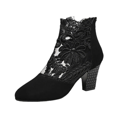 Elegante Ankle Boots mit Spitze & Blockabsatz