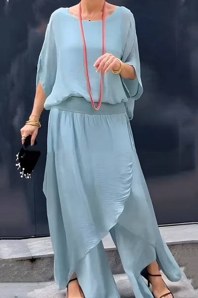 Carlotte | Weites Top und lockere Hose mit Schlitz – Zweiteiliges Chiffon-Set