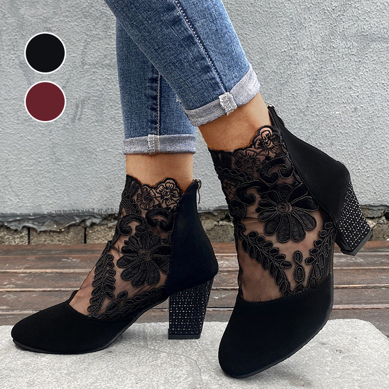 Elegante Ankle Boots mit Spitze & Blockabsatz