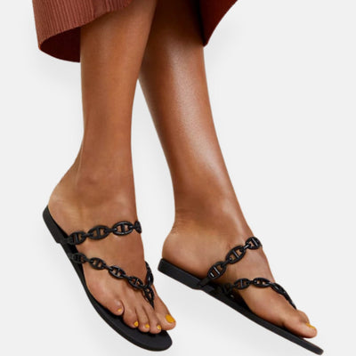 Zoe| Schwarze Flip-Flops mit Kette