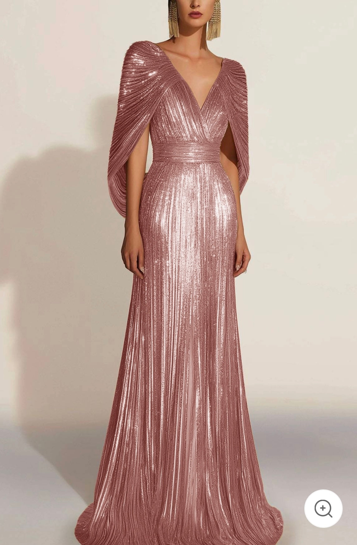 Aurélie | Goldenes plissiertes Abendkleid mit Cape