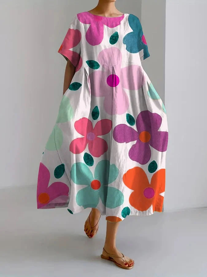 Lässiges, lockeres Kleid für Damen im Retro-Stil mit botanischem Blumenmuster