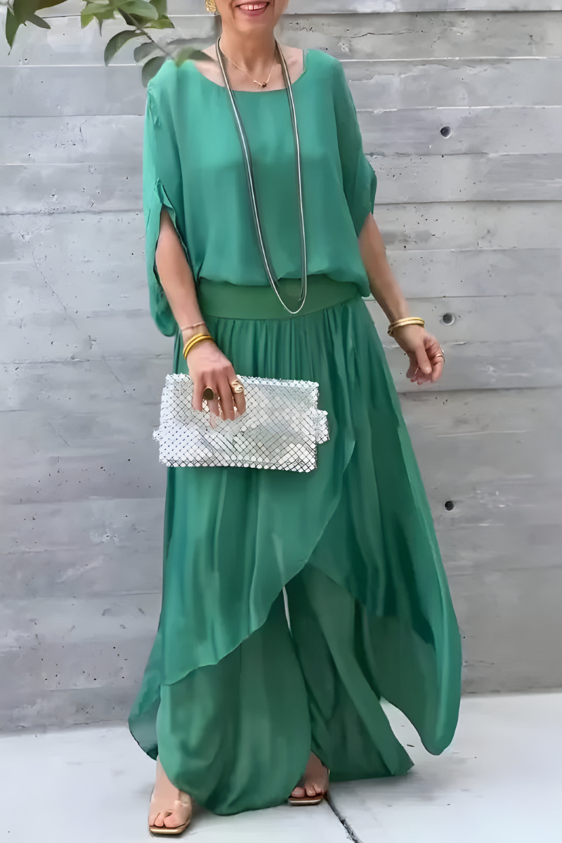 Carlotte | Weites Top und lockere Hose mit Schlitz – Zweiteiliges Chiffon-Set
