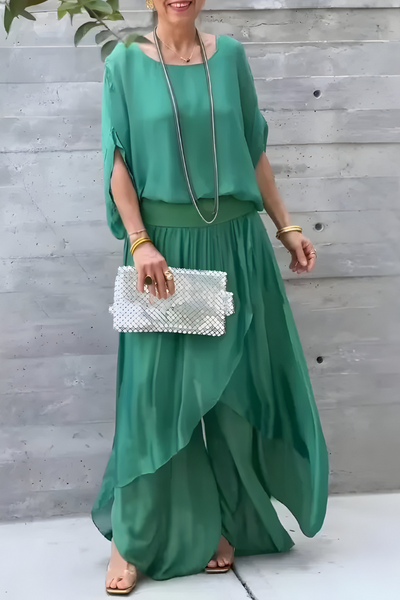 Carlotte | Weites Top und lockere Hose mit Schlitz – Zweiteiliges Chiffon-Set
