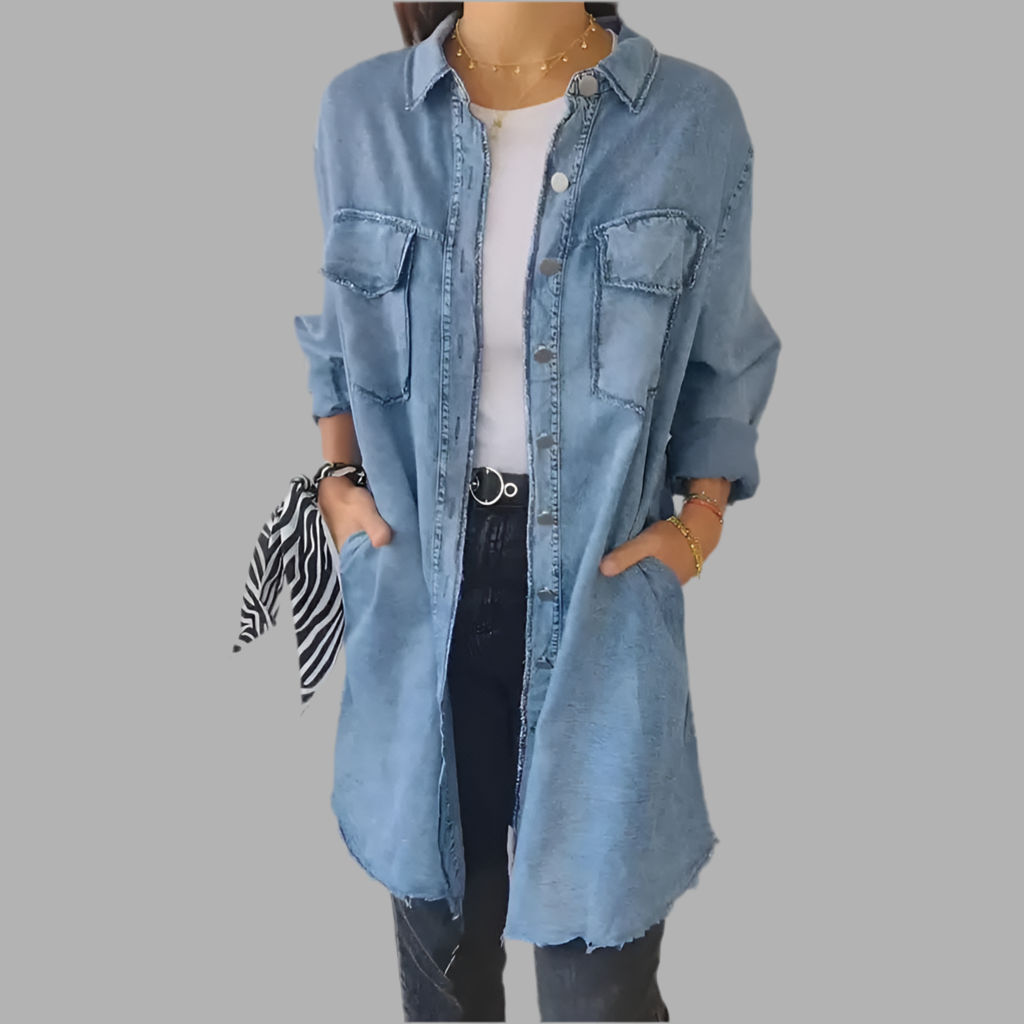 Doris | Lange Jeans-Freizeithemdjacke