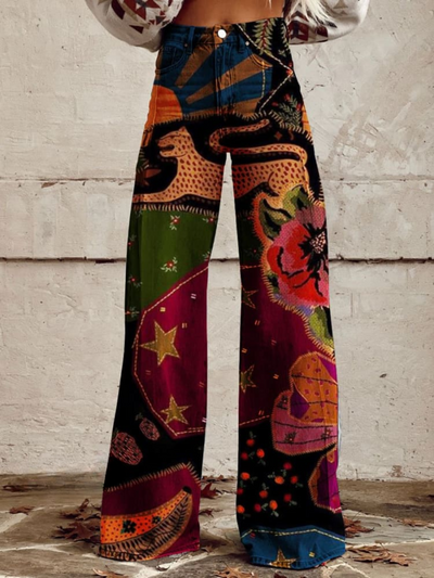 Sarah – Hose mit weitem Bein und Vintage-Print