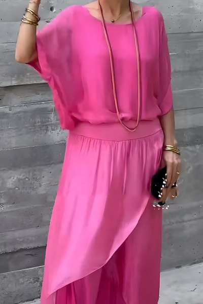 Carlotte | Weites Top und lockere Hose mit Schlitz – Zweiteiliges Chiffon-Set
