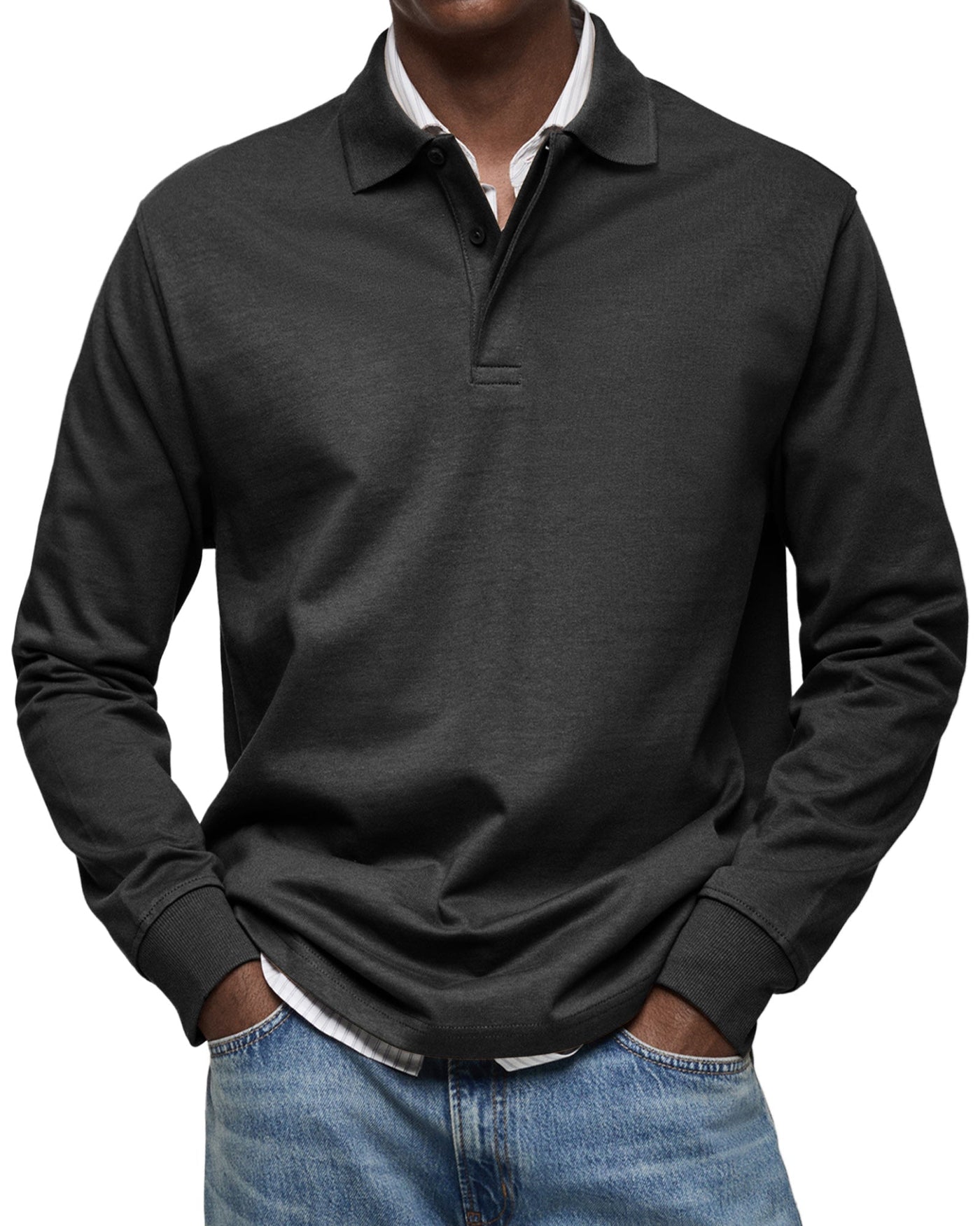 Herren Langarm-Poloshirt mit Knopfleiste