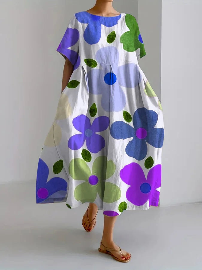 Lässiges, lockeres Kleid für Damen im Retro-Stil mit botanischem Blumenmuster