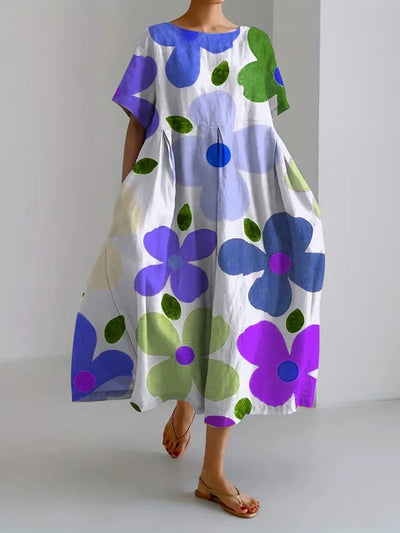 Lässiges, lockeres Kleid für Damen im Retro-Stil mit botanischem Blumenmuster