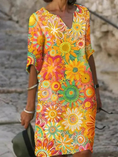 Sharmaine | Elegantes Kleid mit Blumenmuster und V-Ausschnitt
