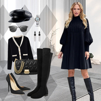 Elegantes Strickkleid mit Plissee-Details