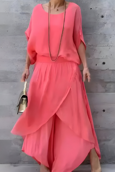 Carlotte | Weites Top und lockere Hose mit Schlitz – Zweiteiliges Chiffon-Set