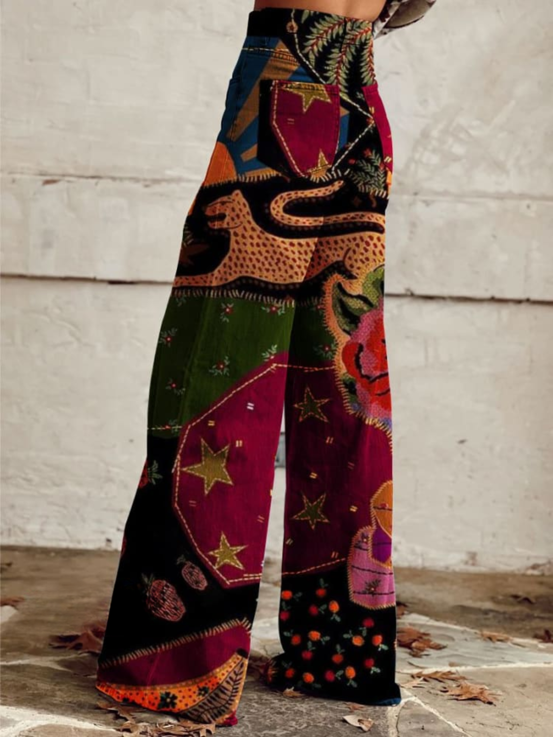 Sarah – Hose mit weitem Bein und Vintage-Print