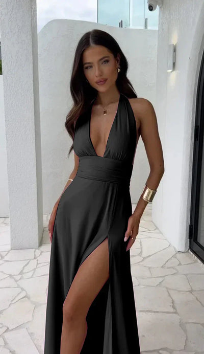 Kerstin | Elegantes Neckholder-Kleid mit V-Ausschnitt