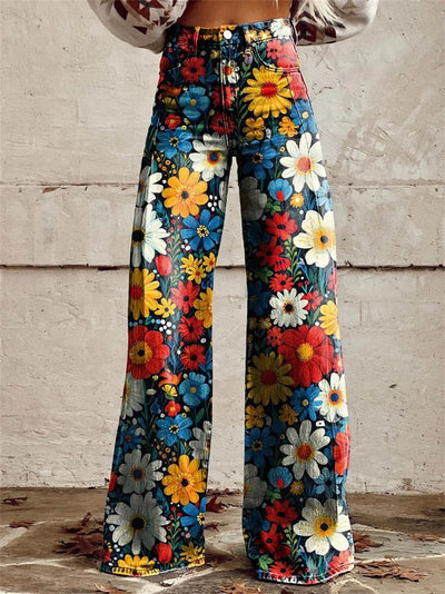 Charlotte – Bunte und bequeme Hose mit weitem Bein und Blumenmuster