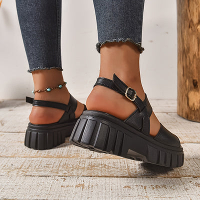 Modische, bequeme Ledersandalen mit dicker Sohle für Damen 