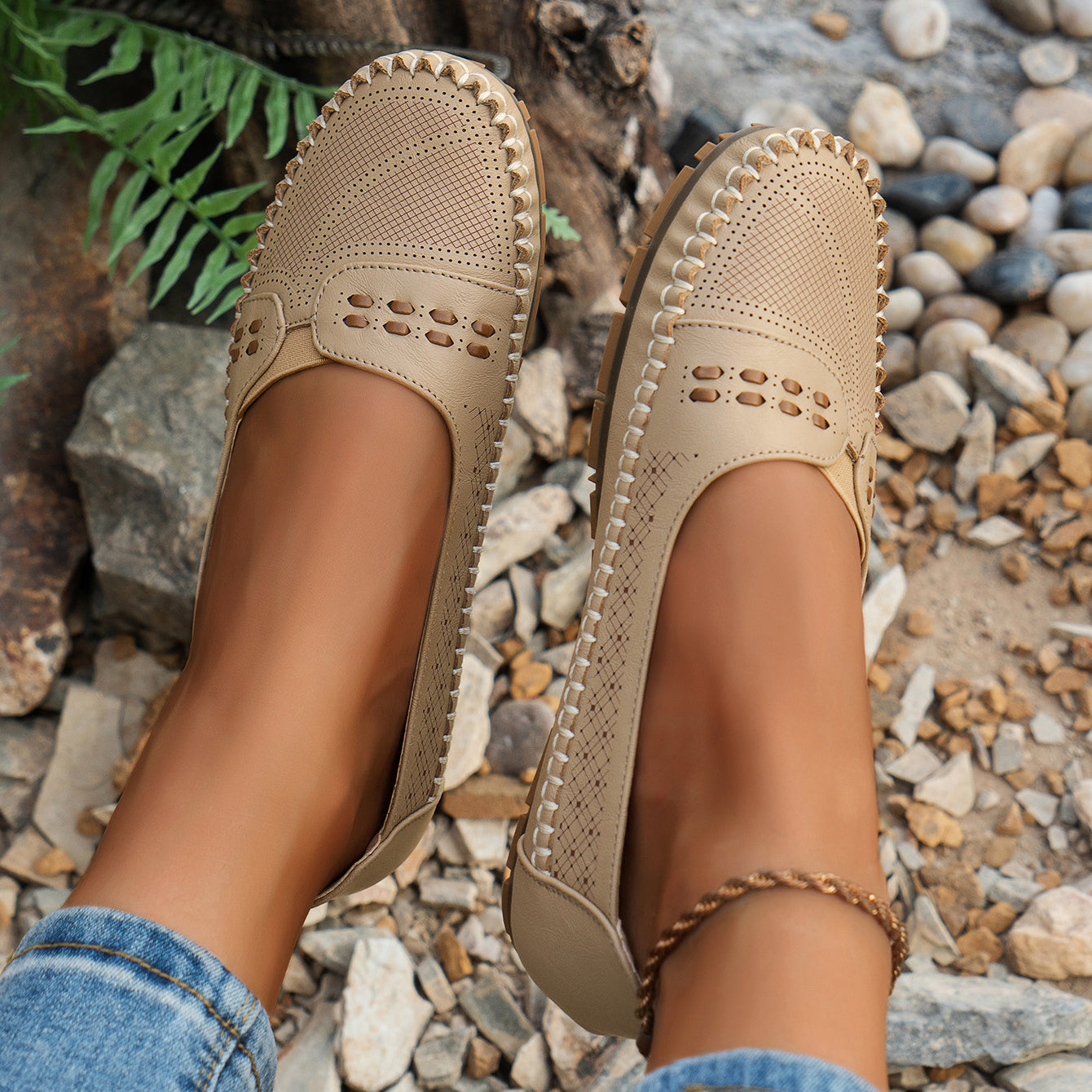 Damen Mokassins aus Echtlederoptik