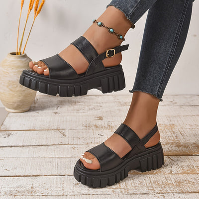 Modische, bequeme Ledersandalen mit dicker Sohle für Damen 