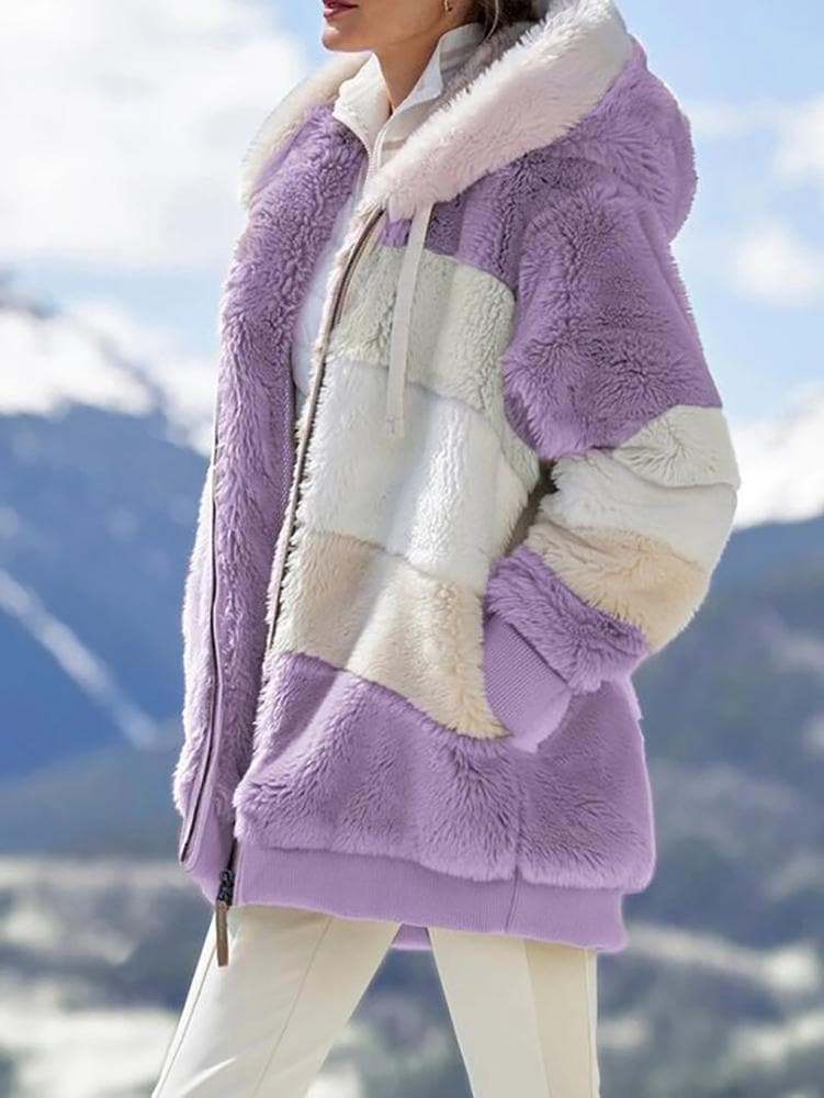 Gestreifte Teddyjacke mit Kapuze
