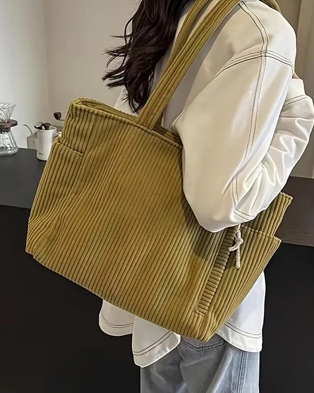 Tilda – Gerippte Tragetasche mit Kordeldetail