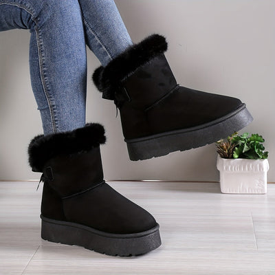 Stylische, thermogefütterte Plüschstiefel mit Schleife