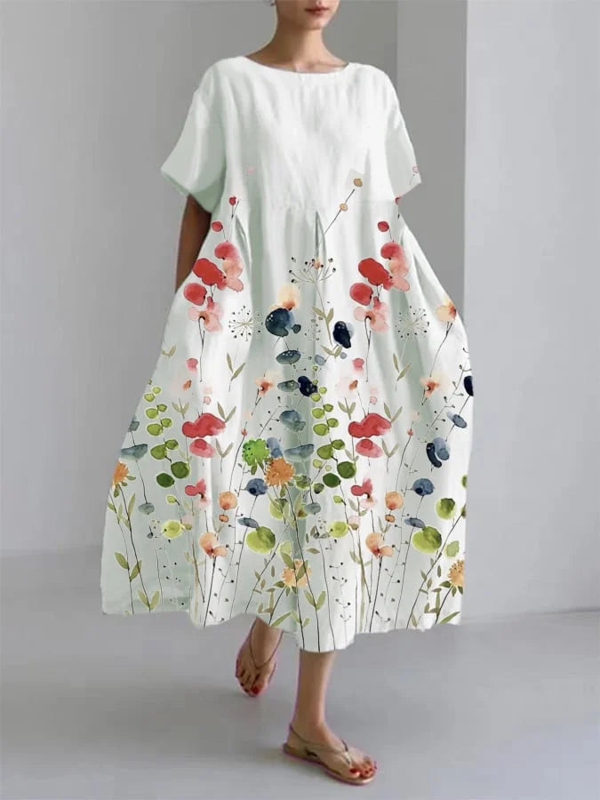 Lockeres Damenkleid mit lässigem Pflanzenblumen-Print