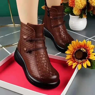 💥💥[30% DE RÉDUCTION][35-40] Collection printemps-automne 2025, bottines vintage femme en cuir véritable avec fermeture éclair latérale 