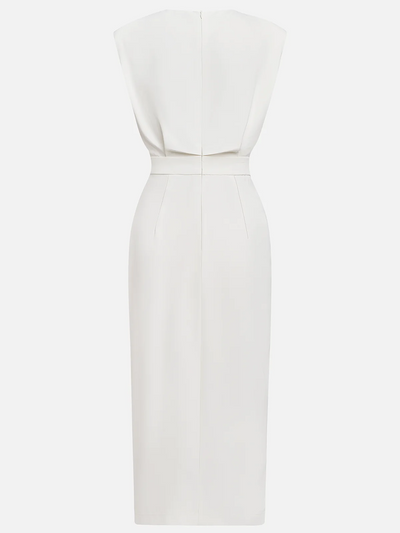 Einfarbiges Midikleid mit Knopfschlitz und Rundhalsausschnitt 