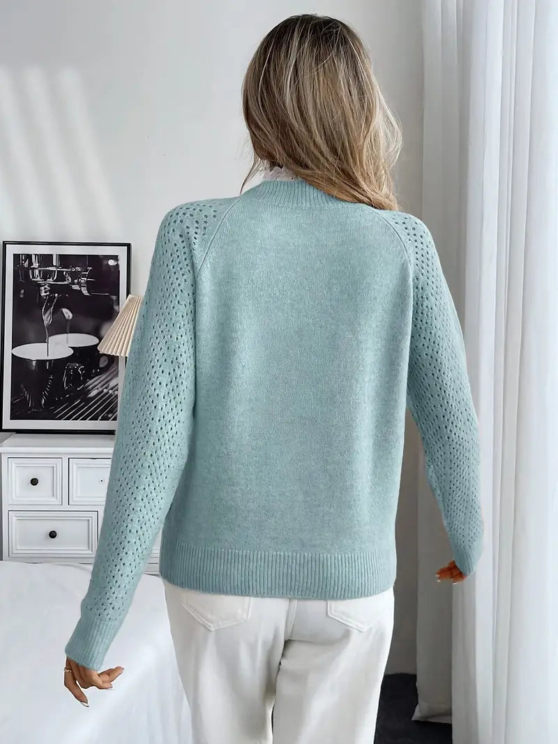 Crelace - Stylish Knit Sweater with Lace and Round Neckline