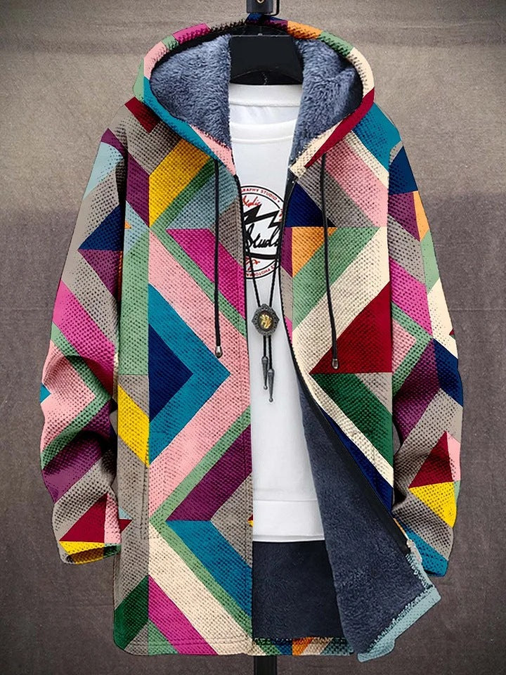 Mai | Geometrisches Muster Sherpa-gefütterte Kapuzenjacke