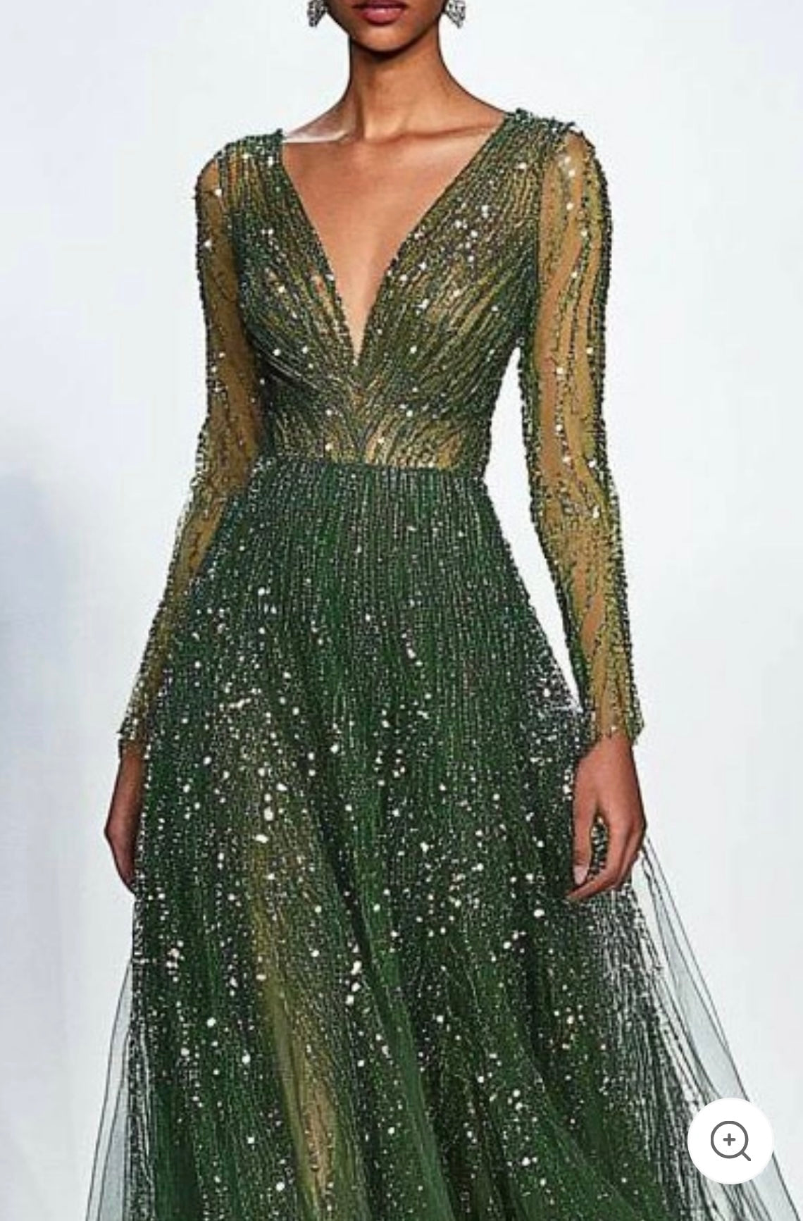 Elaris | Dunkelgrünes Abendkleid mit Pailletten und langen Ärmeln