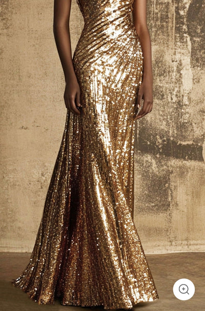 Estelle | Gold Sequin Evening Dress with One Shoulder